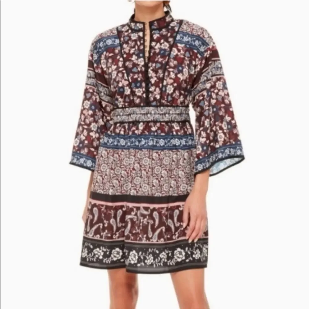 Kate Spade Patchwork Rosetta Dress size 6 Deep Russet Blue and silver studs
